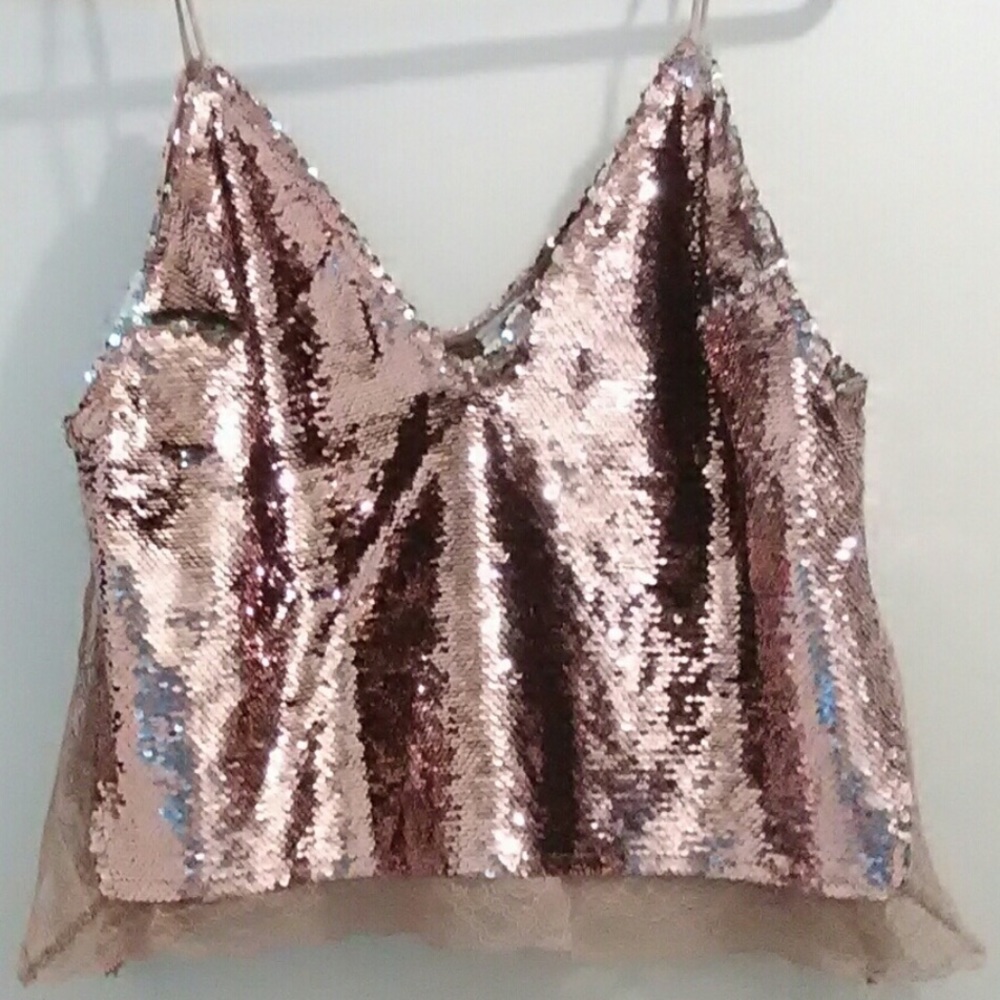 V-Day Free people pink sequin stretch tank top - Picture 5 of 7